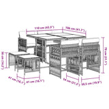 9 Piece Garden Dining Set with Cushions Grey Poly Rattan - Rear View