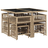 9 Piece Garden Dining Set with Cushions Beige Poly Rattan - Side View