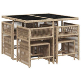 9 Piece Garden Dining Set with Cushions Mix Beige Poly Rattan