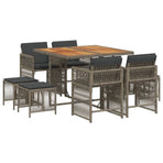 9 Piece Garden Dining Set with Cushions Grey Poly Rattan