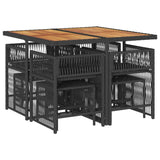 9 Piece Garden Dining Set with Cushions Black Poly Rattan - Side View