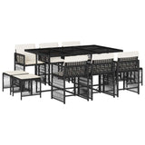 11 Piece Garden Dining Set with Cushions Black Poly Rattan - Front View