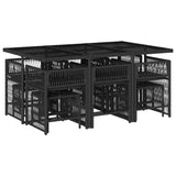 11 Piece Garden Dining Set with Cushions Black Poly Rattan - Side View