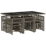 11 Piece Garden Dining Set with Cushions Grey Poly Rattan - Side View