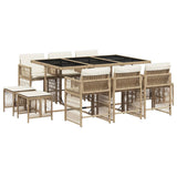 11 Piece Garden Dining Set with Cushions Beige Poly Rattan