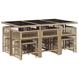 11 Piece Garden Dining Set with Cushions Beige Poly Rattan