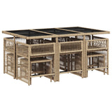 11 Piece Garden Dining Set with Cushions Beige Poly Rattan - Side View