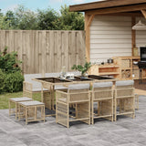 11 Piece Garden Dining Set with Cushions Beige Poly Rattan