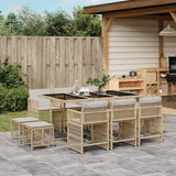 11 Piece Garden Dining Set with Cushions Beige Poly Rattan