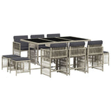 11 Piece Garden Dining Set with Cushions Light Grey Poly Rattan - Front View
