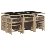 11 Piece Garden Dining Set with Cushions Mix Beige Poly Rattan - Side View