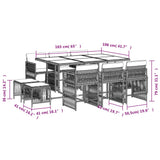 11 Piece Garden Dining Set with Cushions Grey Poly Rattan - Rear View