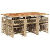 11 Piece Garden Dining Set with Cushions Beige Poly Rattan - Side View