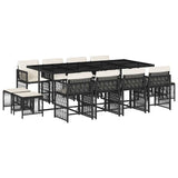 13 Piece Garden Dining Set with Cushions Black Poly Rattan - Front View