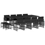 13 Piece Garden Dining Set with Cushions Black Poly Rattan - Front View