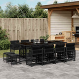 13 Piece Garden Dining Set with Cushions Black Poly Rattan