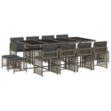 13 Piece Garden Dining Set with Cushions Grey Poly Rattan - Front View