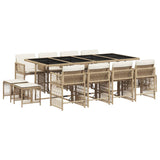13 Piece Garden Dining Set with Cushions Beige Poly Rattan - Front View