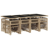 13 Piece Garden Dining Set with Cushions Beige Poly Rattan