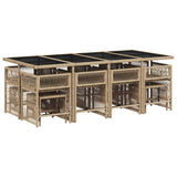13 Piece Garden Dining Set with Cushions Beige Poly Rattan - Side View