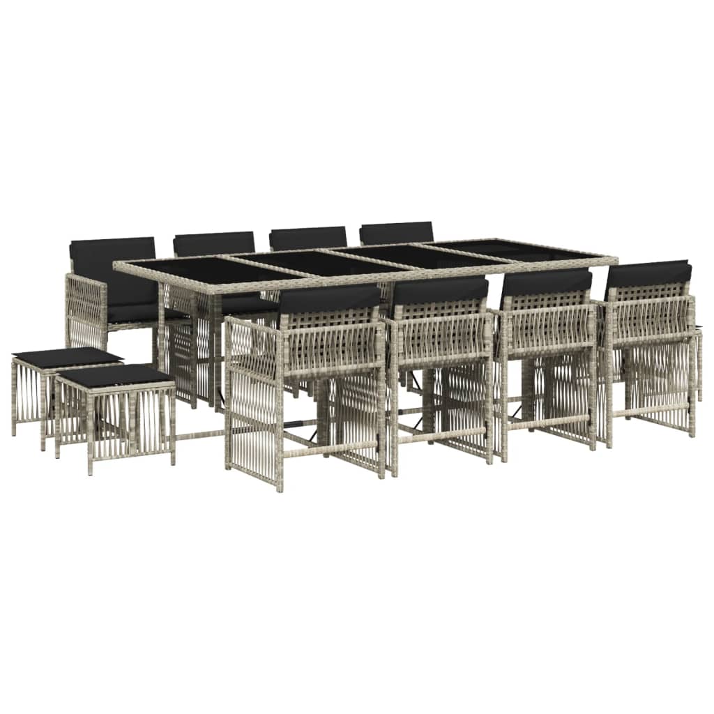13 Piece Garden Dining Set with Cushions Light Grey Poly Rattan