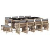 13 Piece Garden Dining Set with Cushions Mix Beige Poly Rattan - Front View