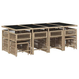 13 Piece Garden Dining Set with Cushions Mix Beige Poly Rattan