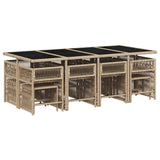 13 Piece Garden Dining Set with Cushions Mix Beige Poly Rattan - Side View