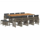 13 Piece Garden Dining Set with Cushions Grey Poly Rattan