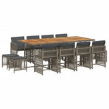 13 Piece Garden Dining Set with Cushions Grey Poly Rattan - Front View