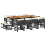 13 Piece Garden Dining Set with Cushions Black Poly Rattan - Front View