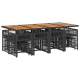 13 Piece Garden Dining Set with Cushions Black Poly Rattan - Side View