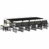 15 Piece Garden Dining Set with Cushions Black Poly Rattan - Front View