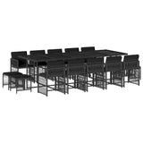 15 Piece Garden Dining Set with Cushions Black Poly Rattan - Front View