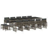 15 Piece Garden Dining Set with Cushions Grey Poly Rattan