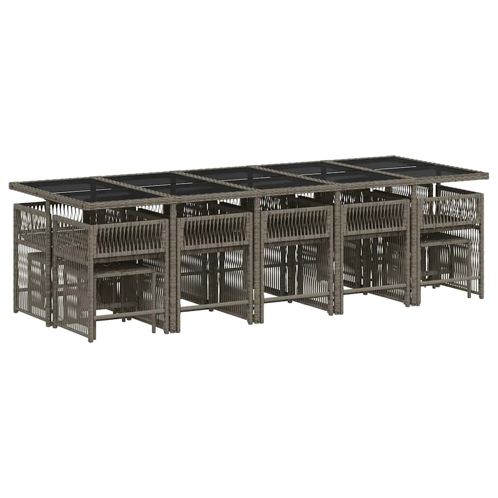 15 Piece Garden Dining Set with Cushions Grey Poly Rattan
