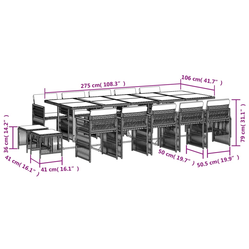 15 Piece Garden Dining Set with Cushions Beige Poly Rattan