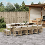 15 Piece Garden Dining Set with Cushions Beige Poly Rattan