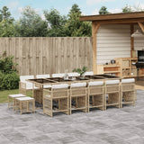 15 Piece Garden Dining Set with Cushions Beige Poly Rattan