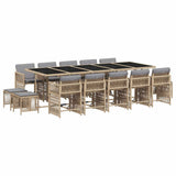 15 Piece Garden Dining Set with Cushions Mix Beige Poly Rattan - Front View