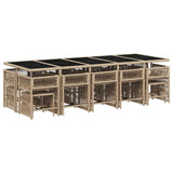 15 Piece Garden Dining Set with Cushions Mix Beige Poly Rattan - Side View