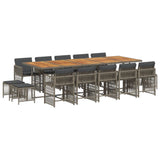 15 Piece Garden Dining Set with Cushions Grey Poly Rattan - Front View