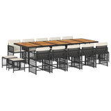 15 Piece Garden Dining Set with Cushions Black Poly Rattan