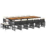 15 Piece Garden Dining Set with Cushions Black Poly Rattan - Front View