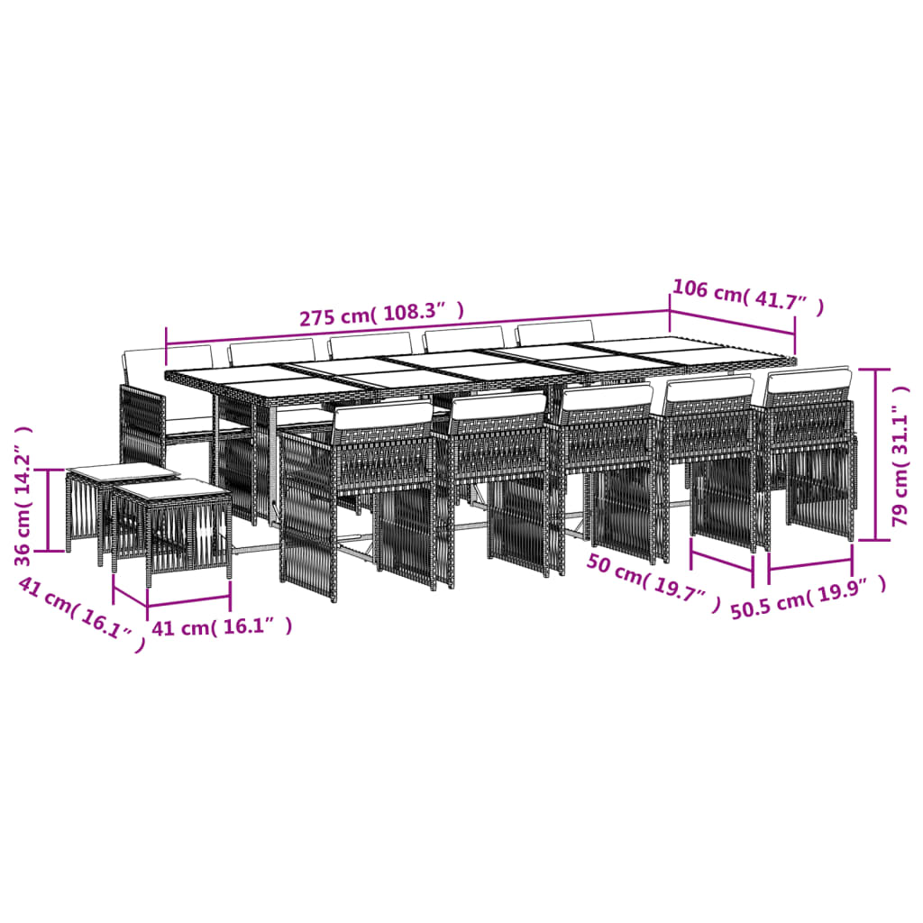 15 Piece Garden Dining Set with Cushions Beige Poly Rattan