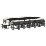 17 Piece Garden Dining Set with Cushions Black Poly Rattan - Front View