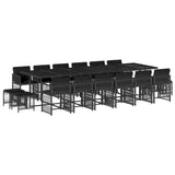 17 Piece Garden Dining Set with Cushions Black Poly Rattan - Front View