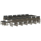 17 Piece Garden Dining Set with Cushions Grey Poly Rattan - Front View