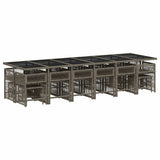 17 Piece Garden Dining Set with Cushions Grey Poly Rattan