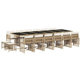 17 Piece Garden Dining Set with Cushions Beige Poly Rattan - Front View